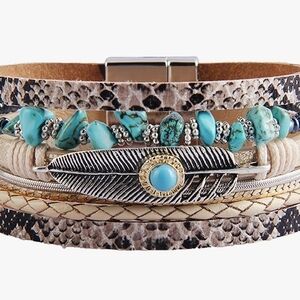 Jenia Leather Wrap Around Bracelet Multi Rope Boho Bracelets Cuff Bracelets